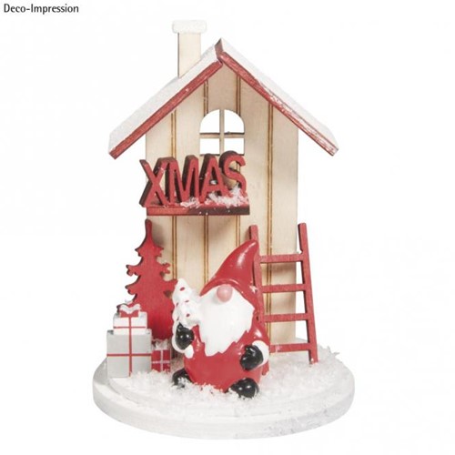 Houten deco winterhuis, 6cm › klassiek rood Houten deco figuren