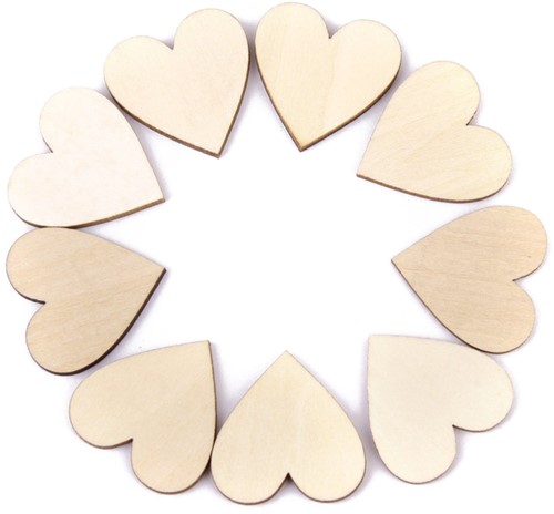 Houten harten hartjes hout 8 cm ca. 10stuks 