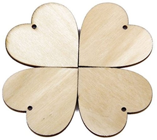 Houten hartjes hout GEBOORD4 cm per 2 stuks! 