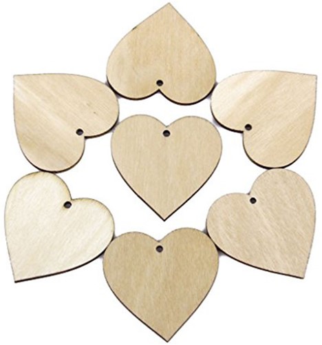 Houten hartjes hout GEBOORD4 cm per 2 stuks! 