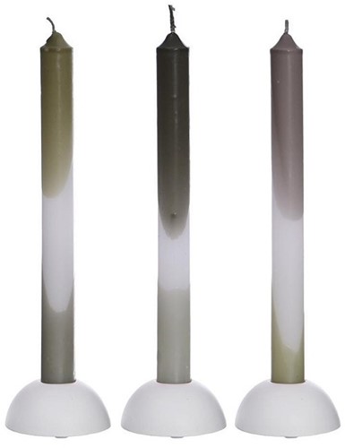 Kaarsen Olive - Salie Dip Dye taper candle h.24 set 3 25mm diameter