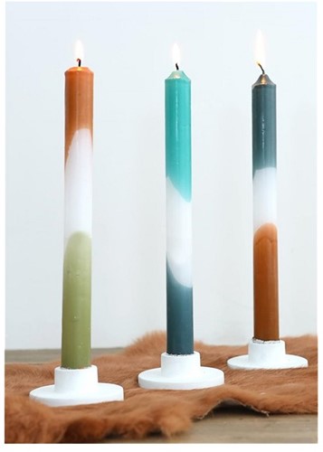 Kaarsen Petrol-Olive  Dip Dye taper candle h.24 set 3 25mm diameter