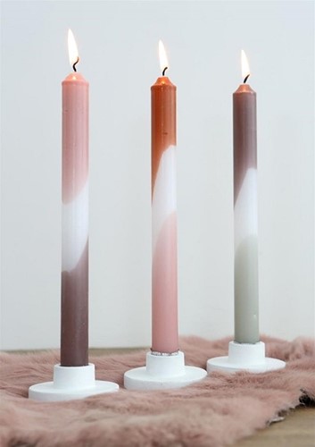 Kaarsen Pink- Olive Dip Dye taper candle h.24 set 3 25mm diameter