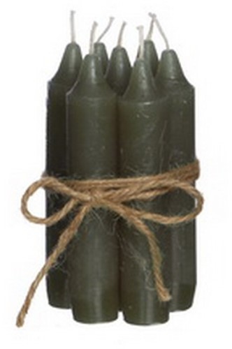 Kaarsen Taper candle Mosgroen h.11 cm set van 7 past in fles