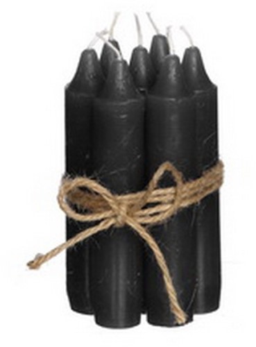 Kaarsen Taper candle Zwart h.11 cm set van 7 past in fles