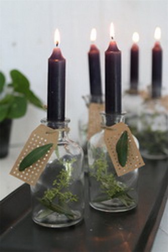 Kaarsen Taper candle Zwart h.11 cm set van 7 past in fles