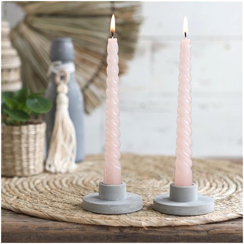 Kaarsen Zachtroze witpink h.19 Ø2,2 cm set 4 twist twisted candle gedraaide kaarsen 22mm diameter