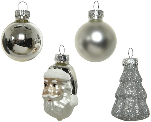 Kerstbal kerstballen Hangdecoratie kerstfiguren Zilver 3-6 cm koker  9 st Chique glas Hangers