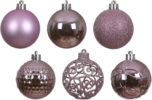 Kerstballen ornament kunststof Fris LILA 6cm grote box =37 Bijzondere Decoratie voor Kerst