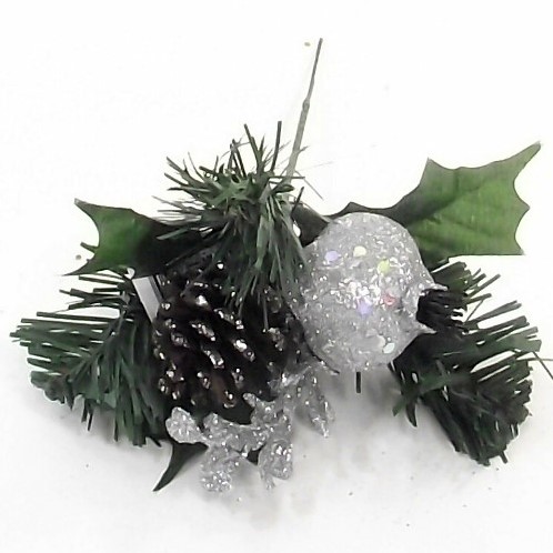 KerstbijstekerZilver Pomegranite Dennenappel / stuk 