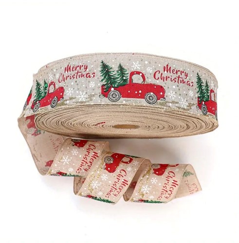 Kerst Merry Christmas Rode pickup met kerstbomen 5cm breed / 2 meter 