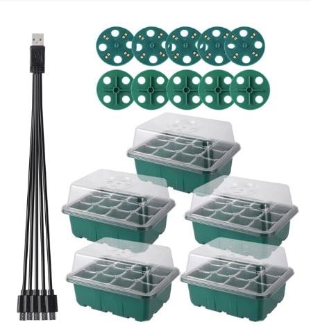 Seed Starter box met kweeklamp 5 lampen 12/60 cellen set 5