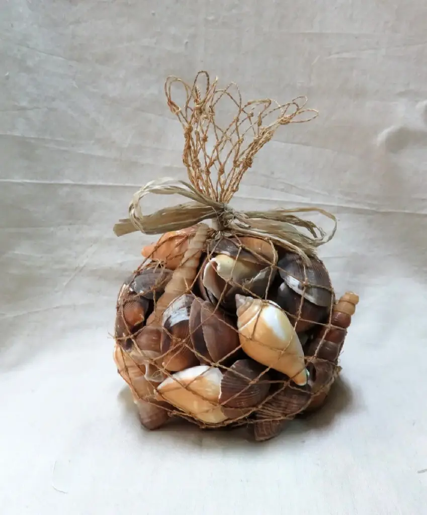Schelpenmix in abaca visnet natural bruin 700 gr
