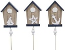 Bijsteker Maritiem Hout Strandhuisjes 8,5x11,5 cm Pak 3 stuks