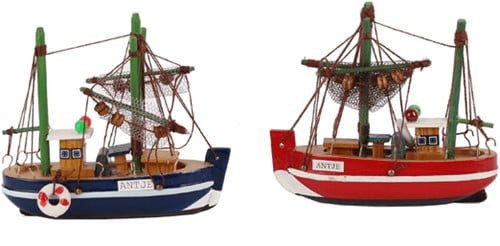 Vissersboot Antje Rood Groter Maritiem 16 cm + Zeilbootje 16x4,5x16 cm