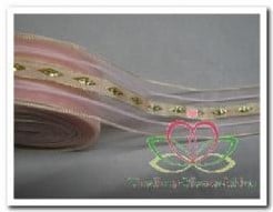 Lint Organza Rose met gouddraad per meter