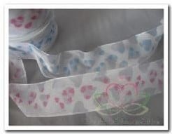 Lint Organza met Harten 4 Lichtblauw 40 mm per meter