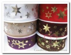 Lint met Sterren met draad 596 Bruin Goud 40 mm rol 10 meter