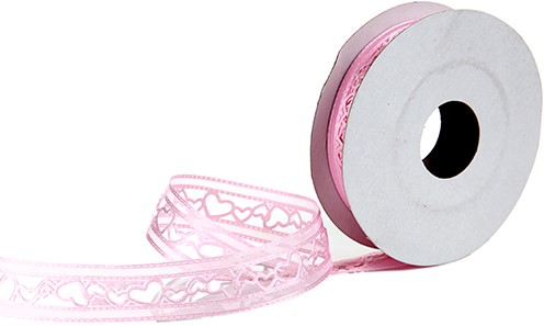 Lint Open hartjes Babyroze 25 mm rol 10 yard