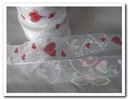 Lint Organza met draad Duiven met Harten 11 Wit 40 mm per meter