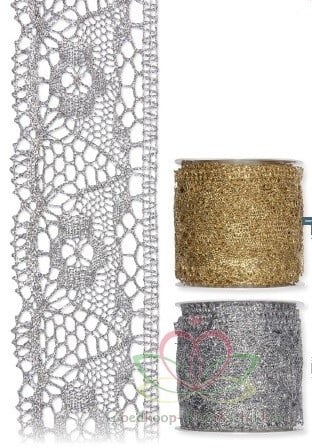 Kant lint Metallic met harten 306 Zilver Rood 70 mm rol 5 meter