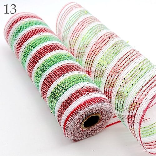 Decomesh Metallic Wit Rood Groen strepen 13 26 cm rol 9 meter voor kransen en inpakken