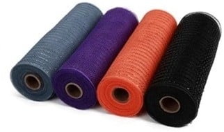 Decomesh Metallic Set Oranje Grijs Paars Zwart 26 cm rol 9 meter 4 rollen voor kransen en inpakken