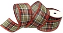 Kerstlint Tartan Burlap Wired Edge Rood Groen 63 mm rol 9 meter