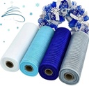 Decomesh Metallic Set Blauw Wit Zilvertinten 26 cm rol 9 meter 4 rollen voor kransen en inpakken