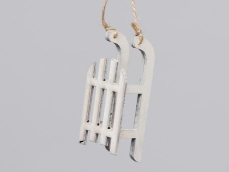 Houten 4 sleetjes 9 cm hangers kerstdecoratie White Wash 9 cm