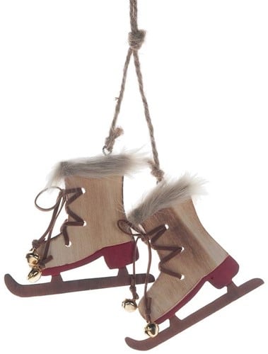 Houten Schaatsen met bontje hanger 8,5x8 cm set 2