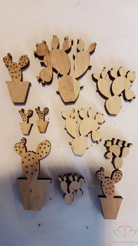 Houten cactusjes Naturel 2,5-7 cm 10 stuks