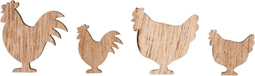 Houten Kippen 3,5+2 cm 16 stuks zakje