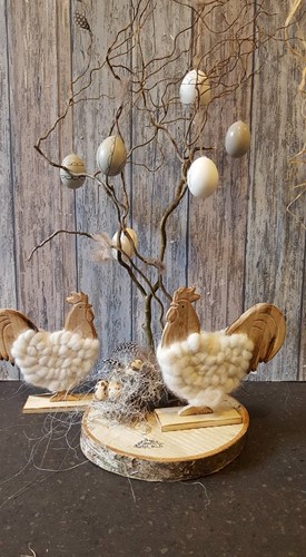 Houten Kip Hen Wol Pashm Staand 20x5x19 cm