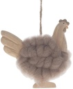 Houten Kip Hen Wol Pashm Hangend 9,5x10x2,5 cm