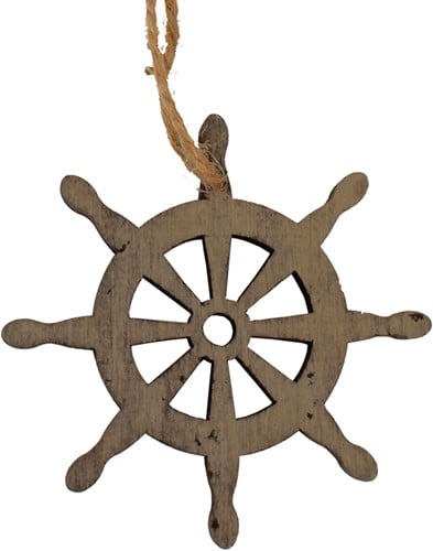 Hanger Stuurwiel hout 7 cm met touw 16 cm per stuk