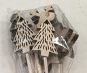 Houten Kerstfiguurtjes op Steker Rendier Boom Ster Frosted White 5 cm 9 stuks