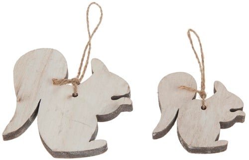 Houten hanger Eekhoorntjes Whitewash 5-7 cm 8 stuks