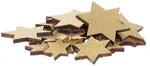 Houten deco Lasercut Sterren Goud Glitter 3 maten 24 stuks
