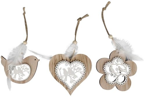 Houten hanger Spring met Veertje 6,5-10 cm 3 stuks