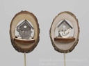 Houten boomschijf bijsteker Vogelhuisje 3D 8 stuks