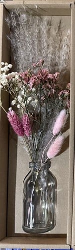 Droogbloemen arrangement in geschenkdoos incl. fles Light Pink