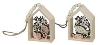 Houten hanger Water Scene Schelpen Maritiem 9x6,5x3 cm