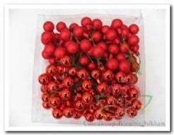 Balletjes op draad Kerst Rood glans mat combi 2 cm doos 144 stuks