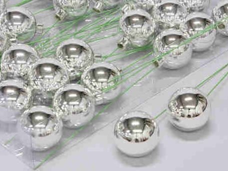 Kerstballen op Lange draad Zilver 5 cm 30 stuks