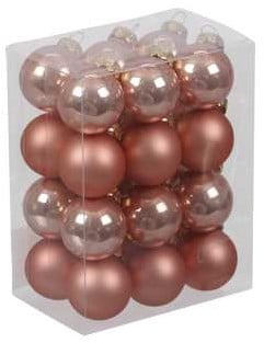 Kerstballen Glas Terra Sand Combi 25 mm doos 24 stuks