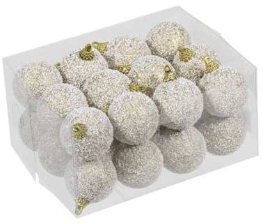 Kerstballen kunststof onbreekbaar White Goud combi 4 cm 24 stuks