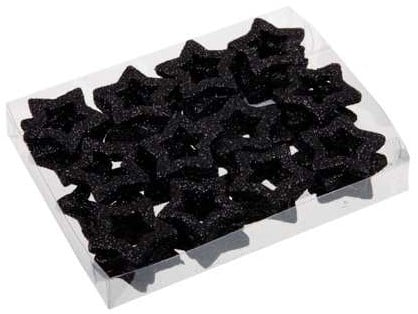 Glittersterren Zwart open sterren 3.5 cm doosje 48 stuks 