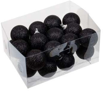 Glitter Kerstballen Zwart 40 mm doosje 24 stuks
