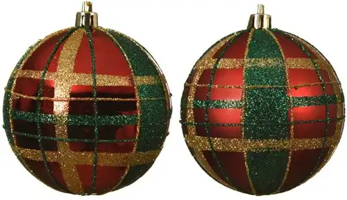 Kerstballen kunststof Tartan Schotse ruit 8 cm per stuk